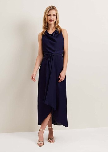 Phase Eight Daliah High Neck Satin Dress Navy Canada | UDPVFT-401